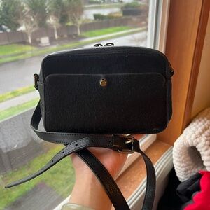 Madewell Calf Hair Black Leather Crossbody Bag